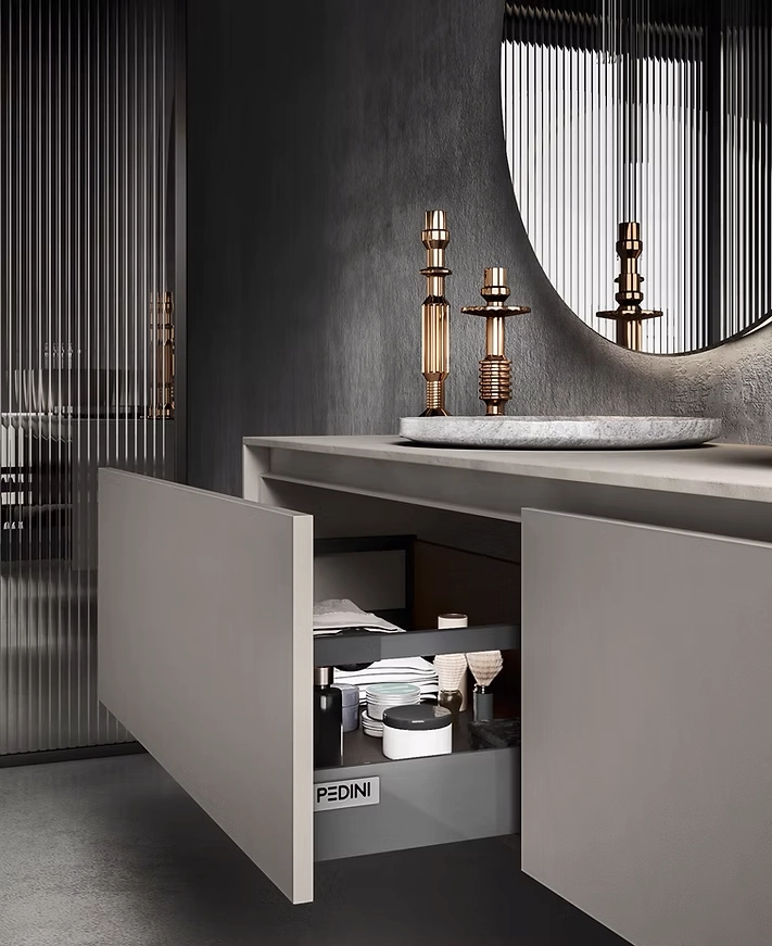 Modern Luxury Italian Bathrooms vanity with integrated drawer storage and minimalist design by Pedini Vancouver