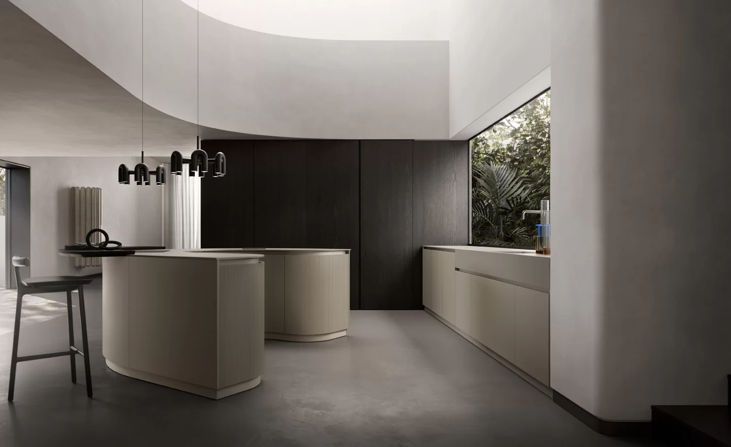 Arke Shape - Modern Italian Kitchen Collections with ergonomic slanted cabinet doors in a Vancouver home.